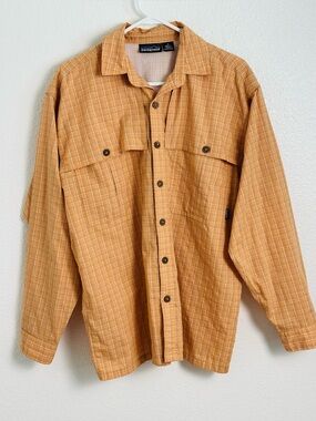 Patagonia Men’s Long Sleeved Island Hopper  Shirt In Orange Plaid Size Medium